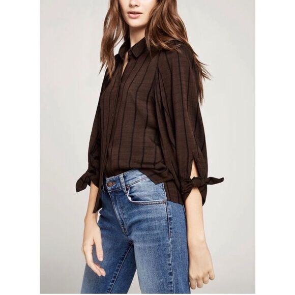 BCBGeneration Striped Puff Sleeve Top Size Small - Picture 1 of 9